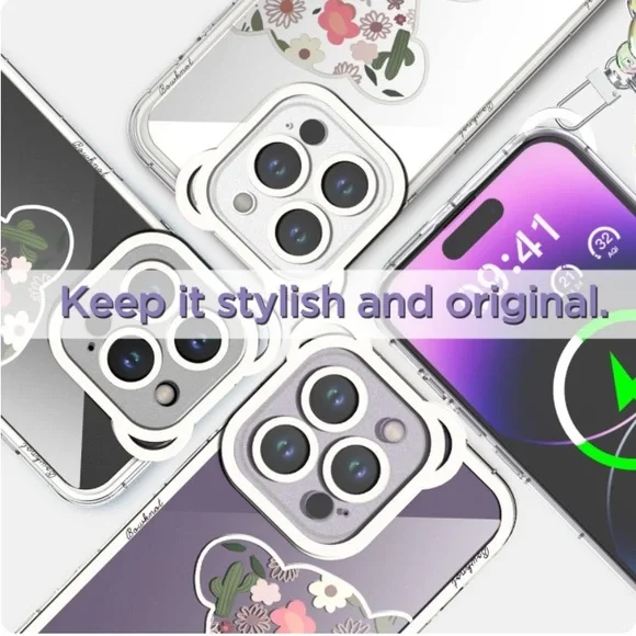 NEW🔥A1Case iPhone 14 Pro Protective Trendy Bear/Floral Clear With Wrist Strap - Picture 7 of 9